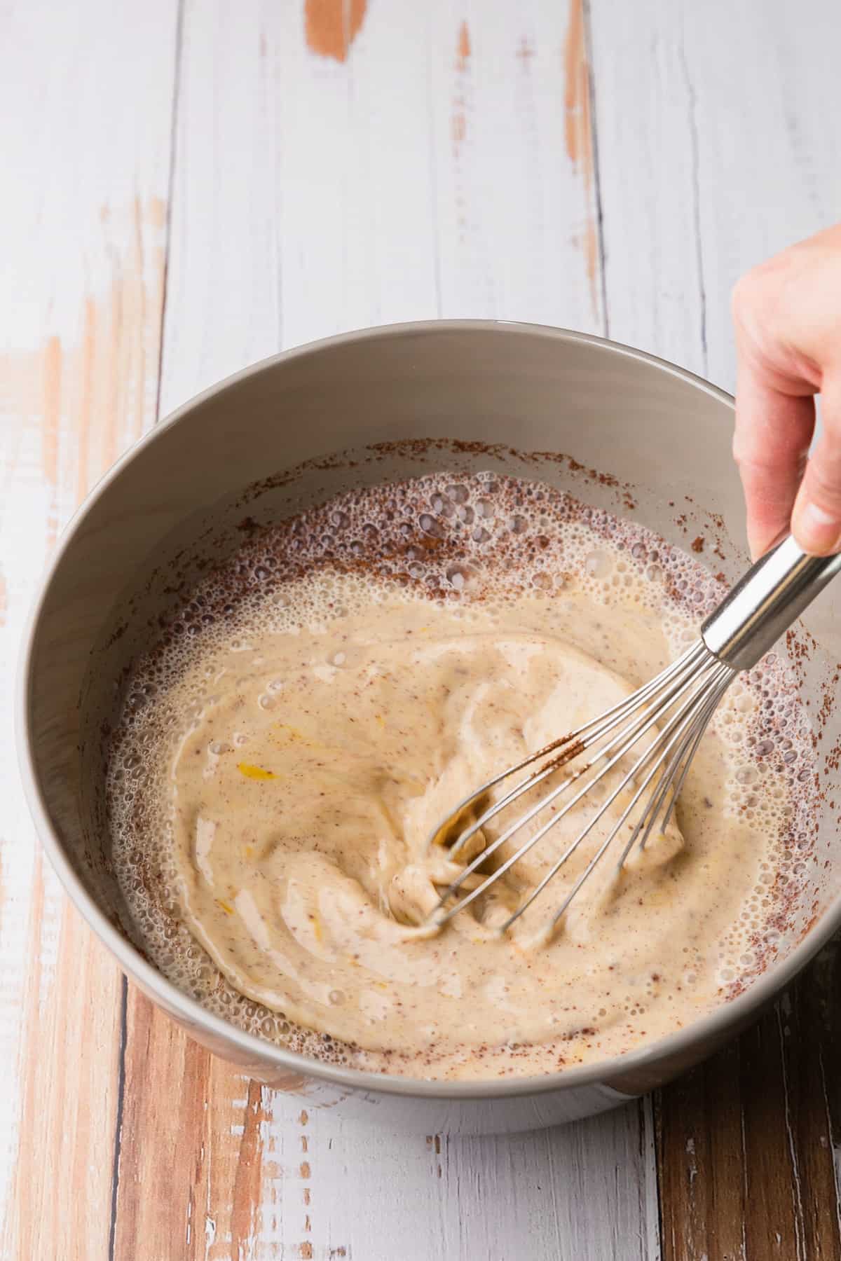 Making the french toast custard.