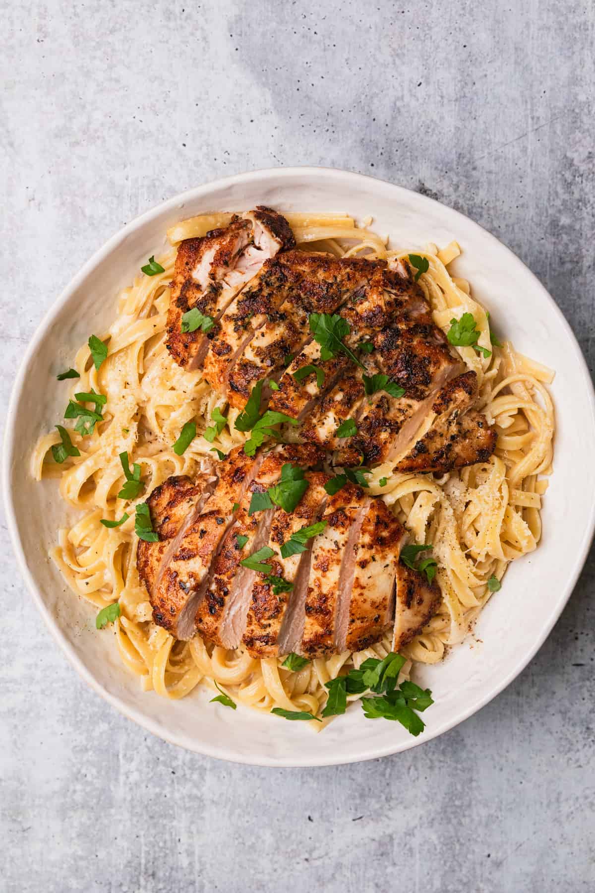 The completed chicken fettuccine alfredo recipe.