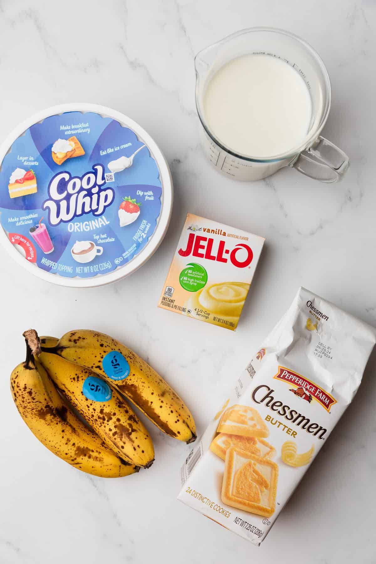 Ingredients to make banana pudding.