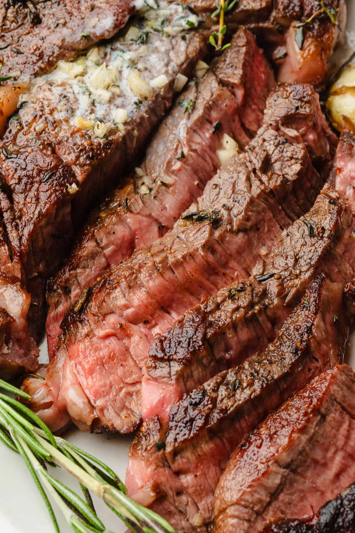 Ribeye steaks cut across the grain.