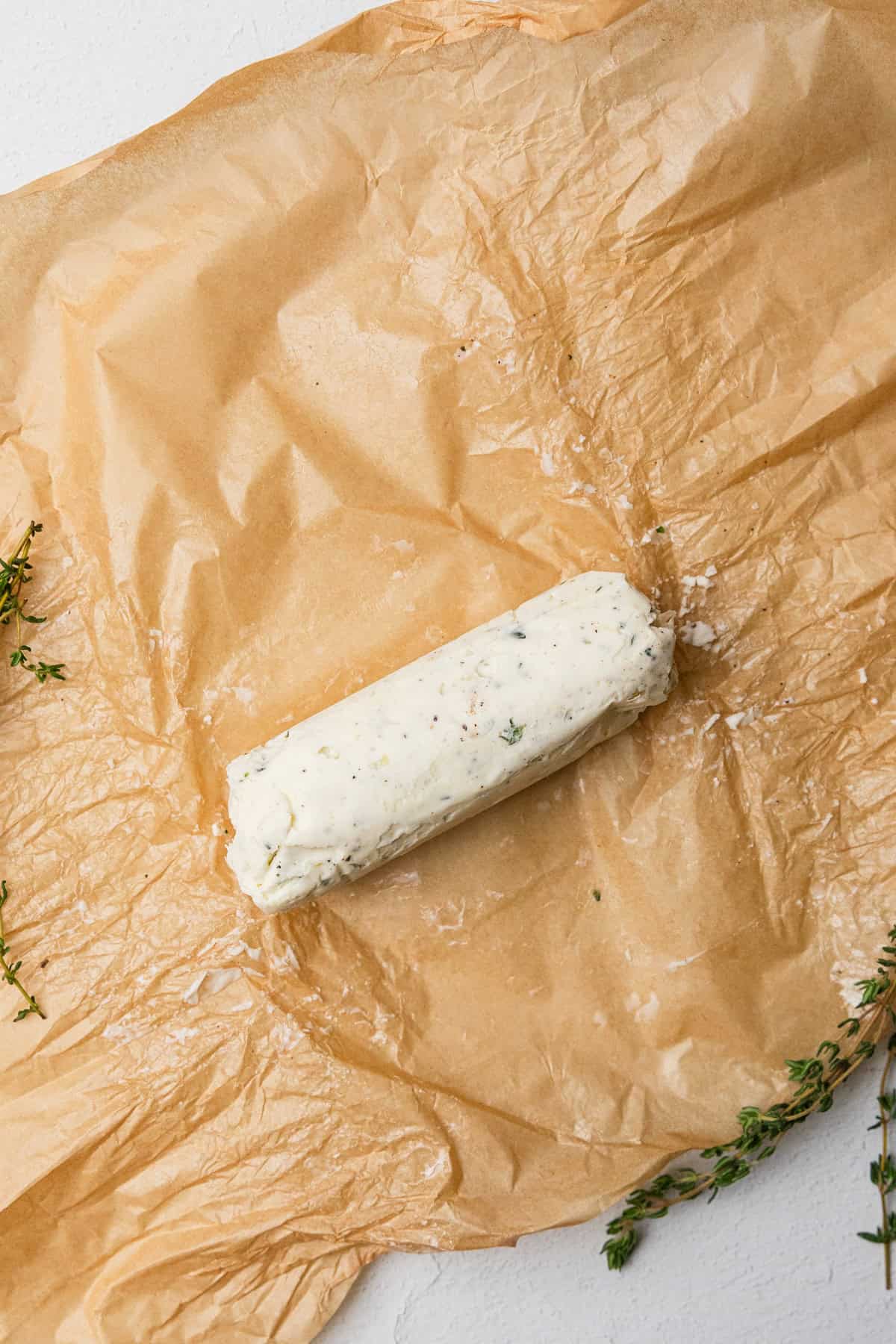 The compound butter unwrapped after being made.