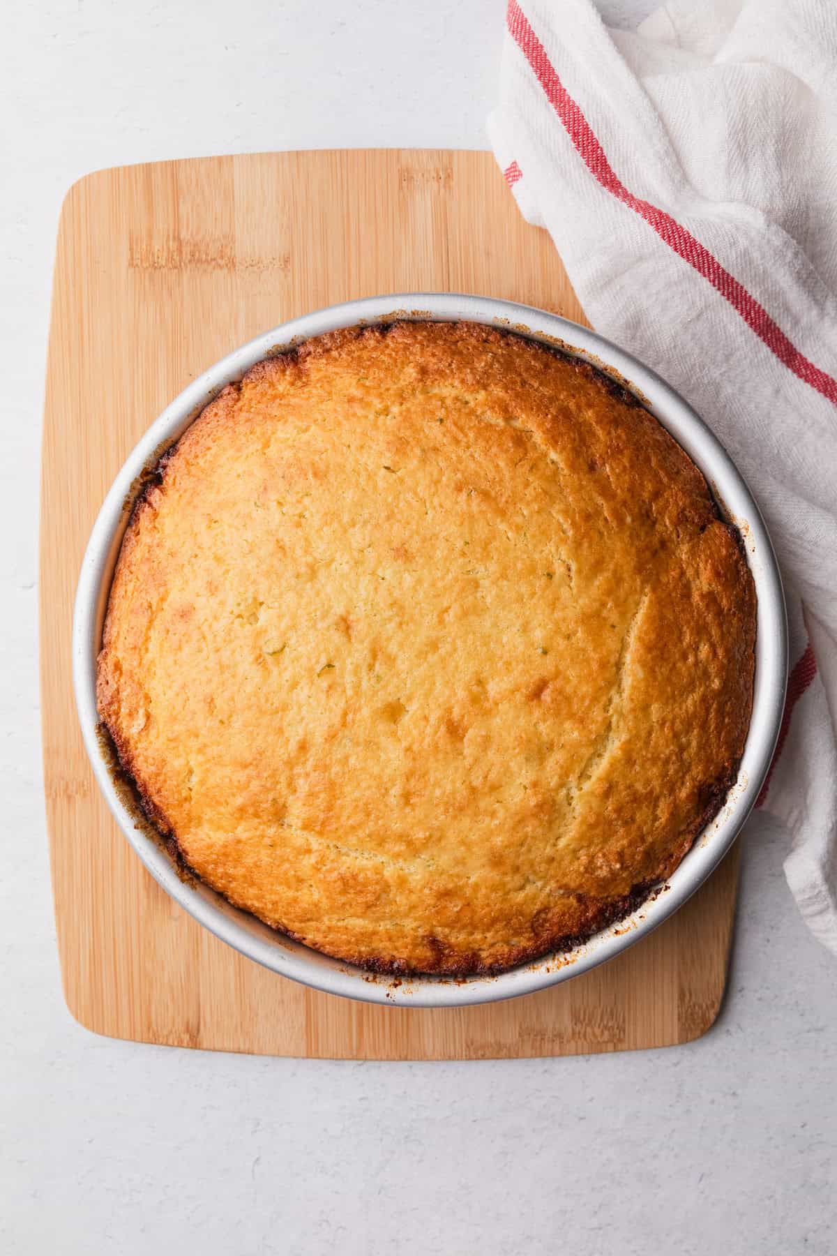 Cooked cake before inverting.