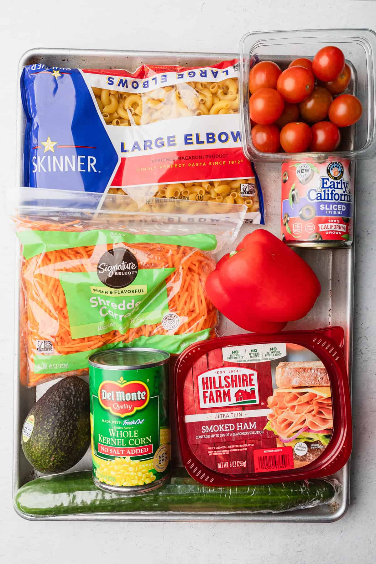 Ingredients to make the macaroni salad.