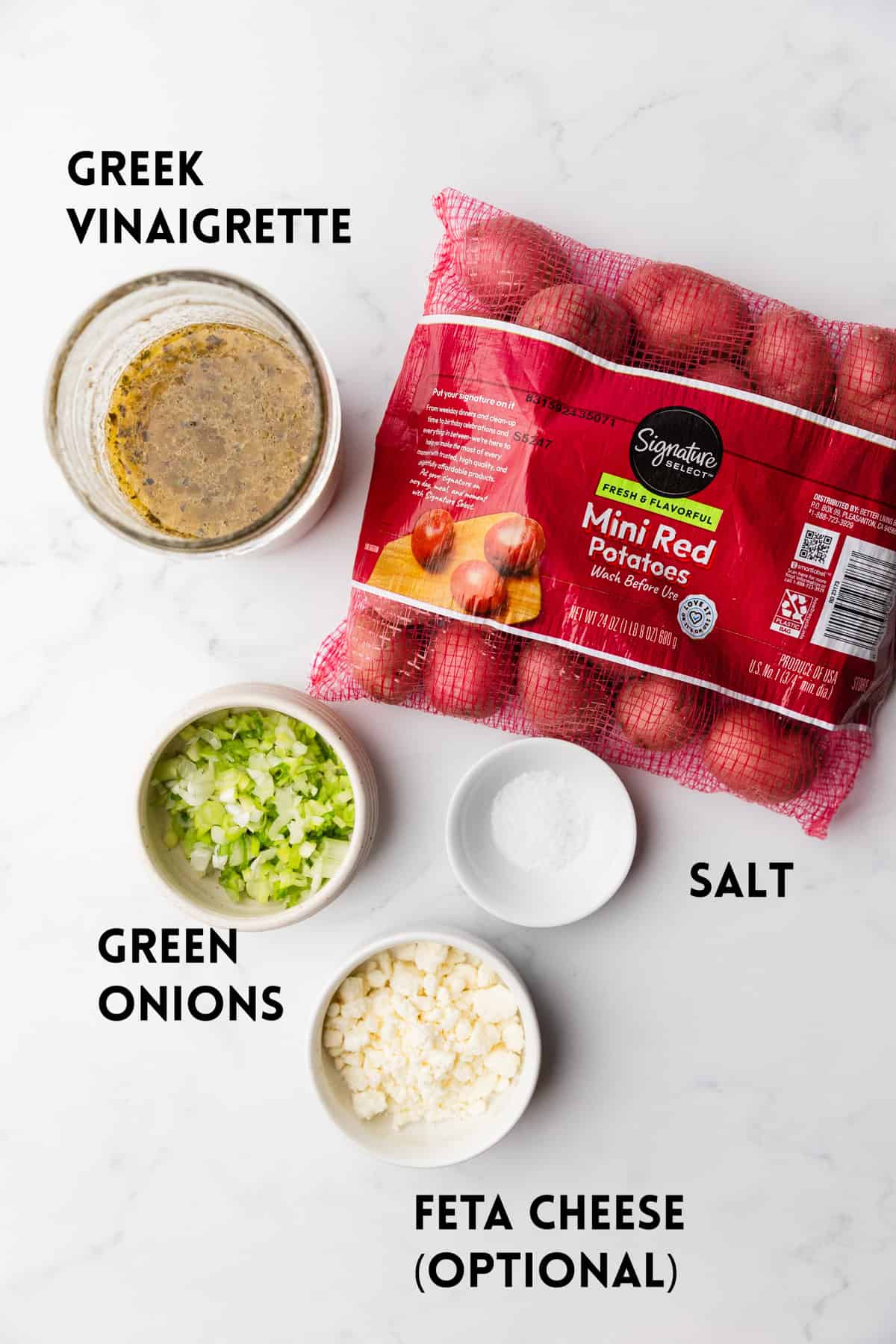 Ingredients to make greek potato salad.