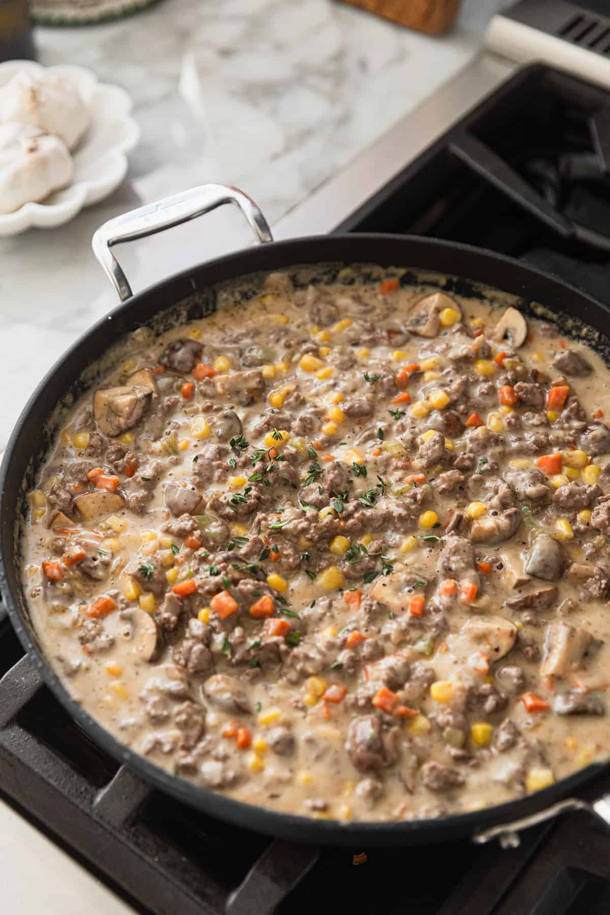 The beef filing in a skillet.