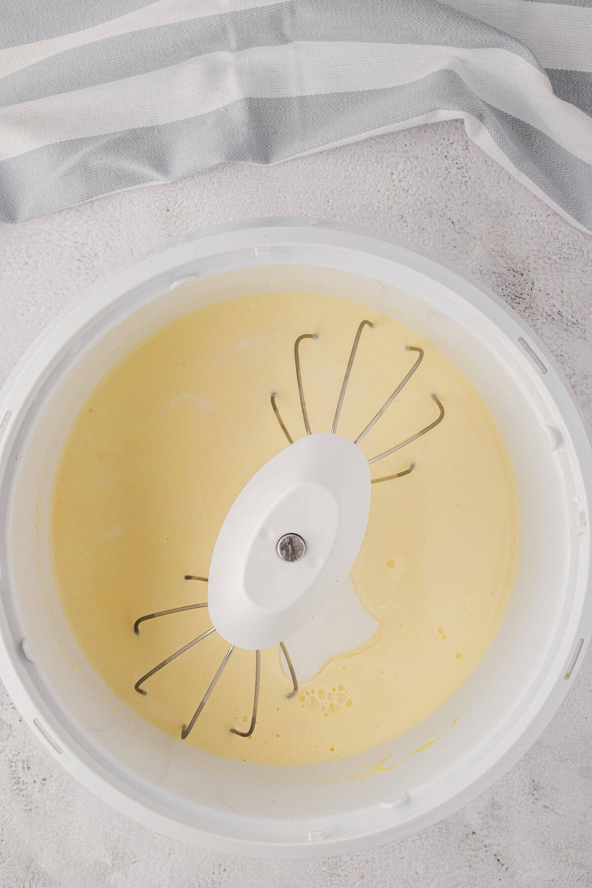 Making the custard for bread pudding.