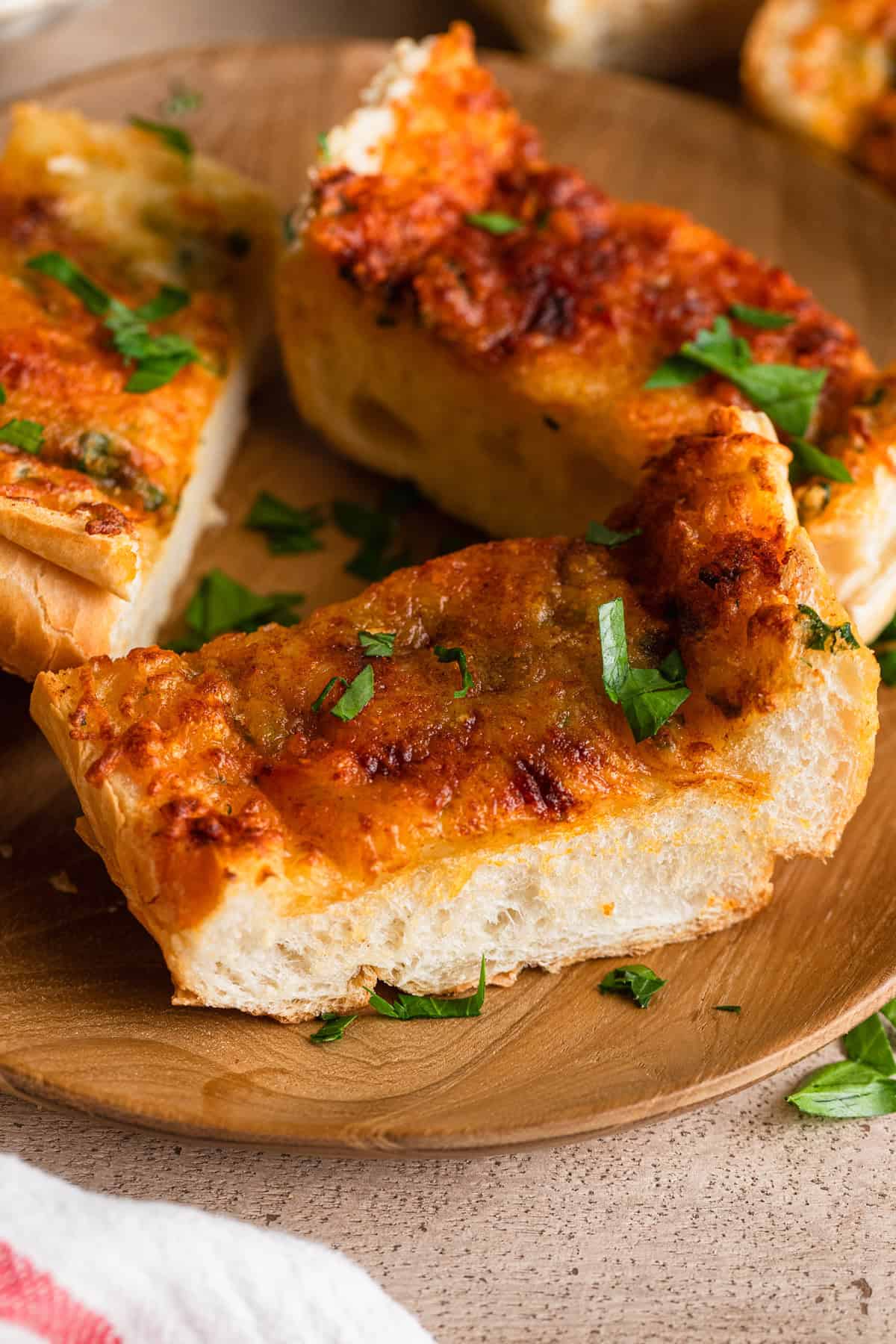 Slices of garlic bread.