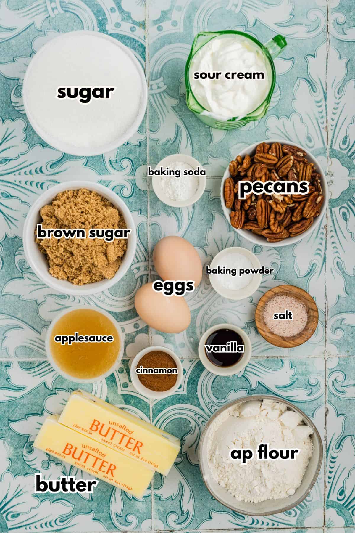 Ingredients to make applesauce coffee cake.