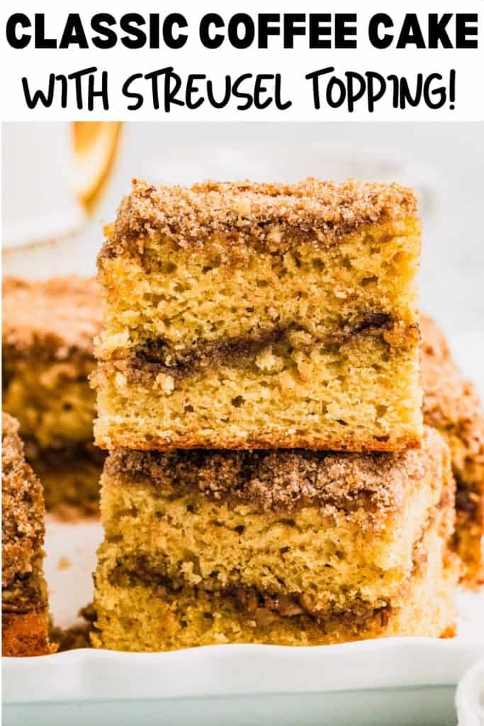 Two pieces of coffee cake stacked on a plate.