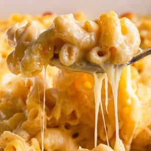 Homemade baked mac and cheese.