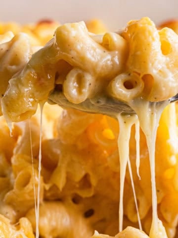 Homemade baked mac and cheese.