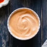 The completed sriracha sauce recipe in a bowl.