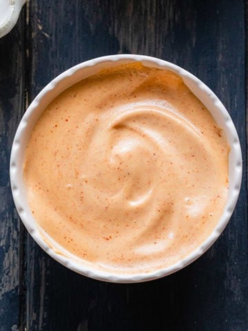 The completed sriracha sauce recipe in a bowl.