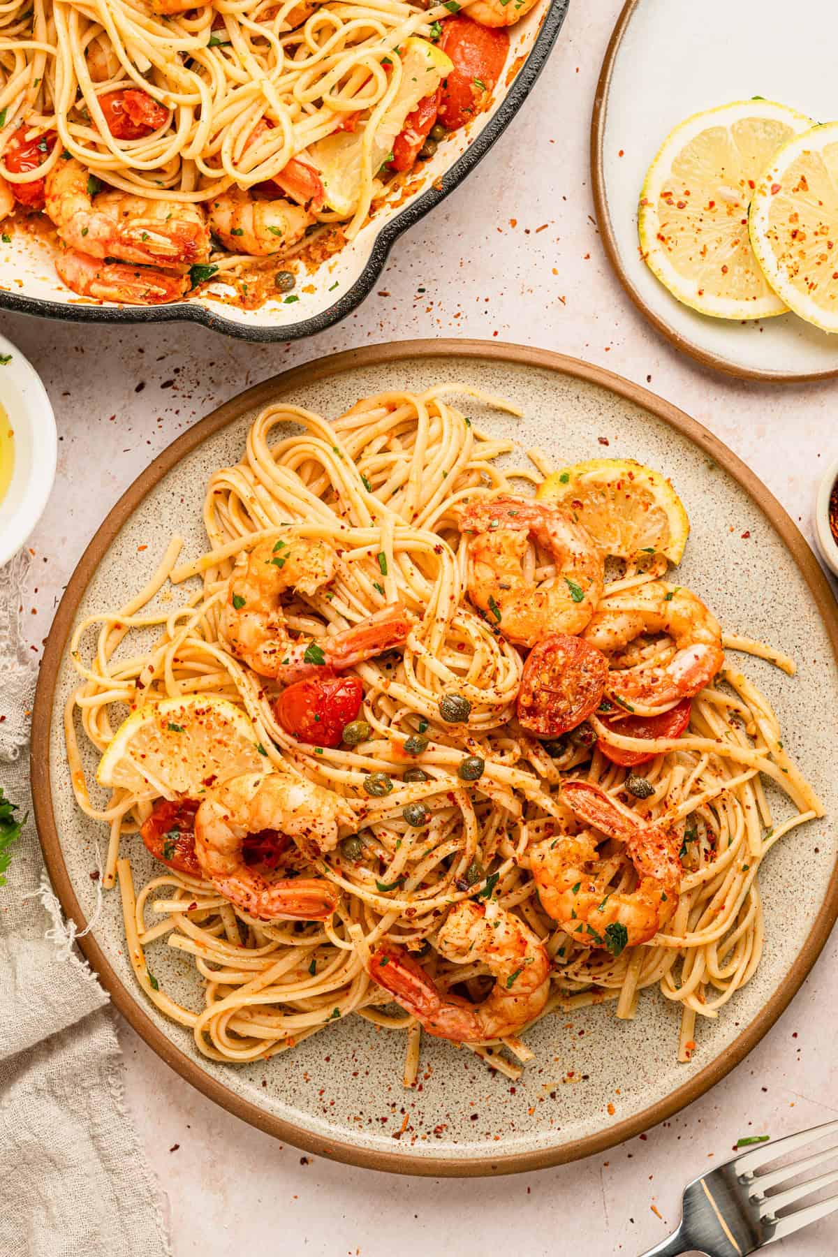 Seafood pasta recipe on a plate.