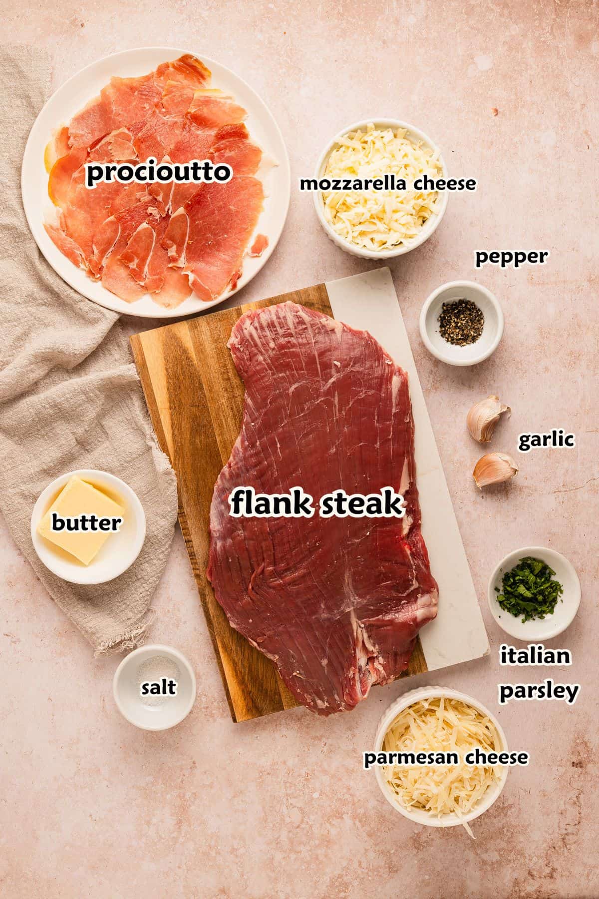 Ingredients to make the recipe with labels.