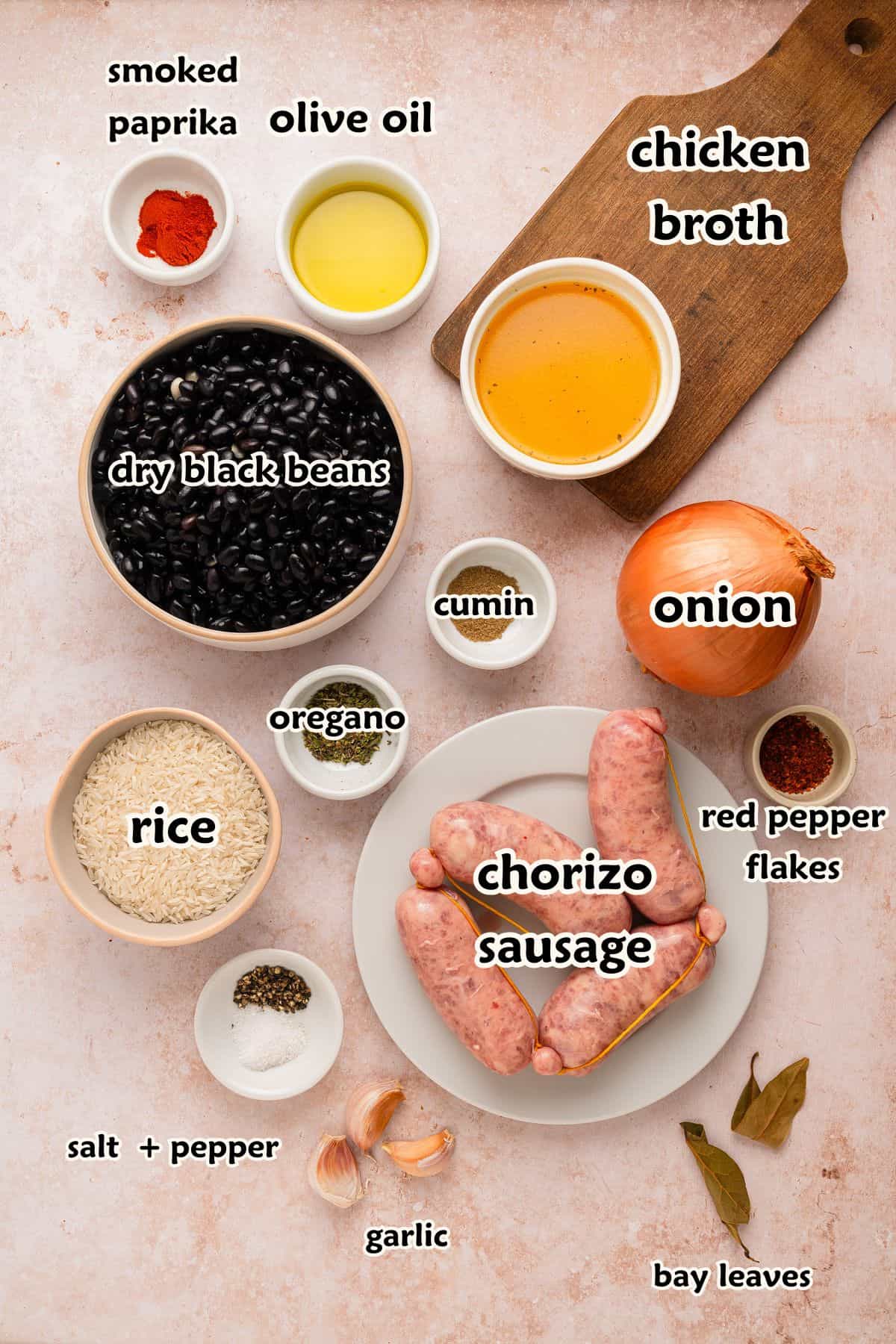 Ingredients to make brazilian rice and beans.