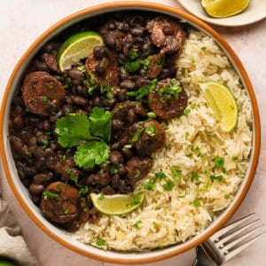 A bowl of Brazilian rice and beans.