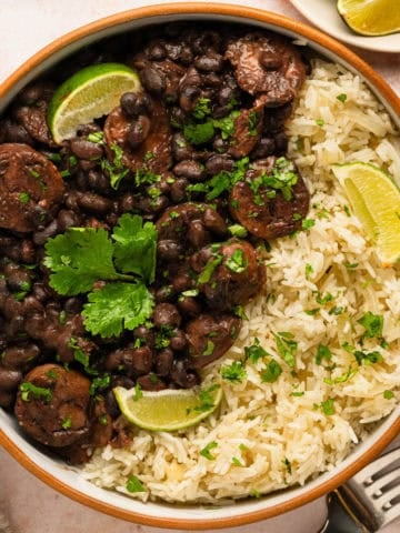 A bowl of Brazilian rice and beans.