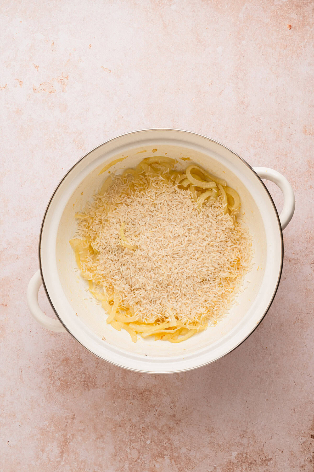 Making rice in a large pot.