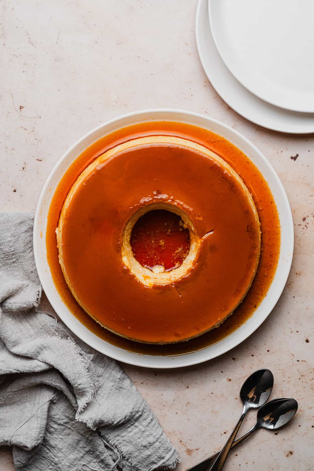 Flan inverted onto platter.
