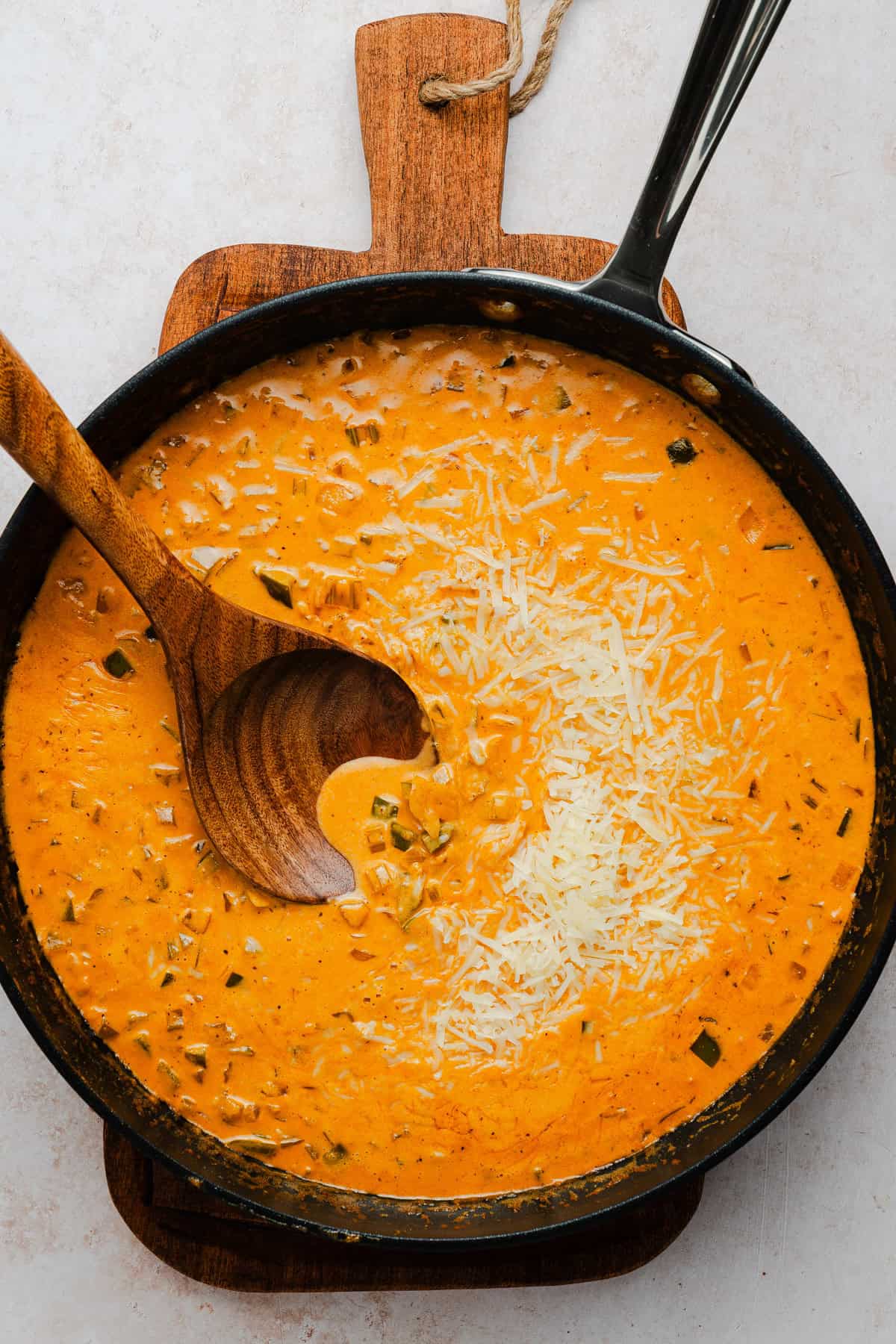 Making the cajun sauce for the pasta.