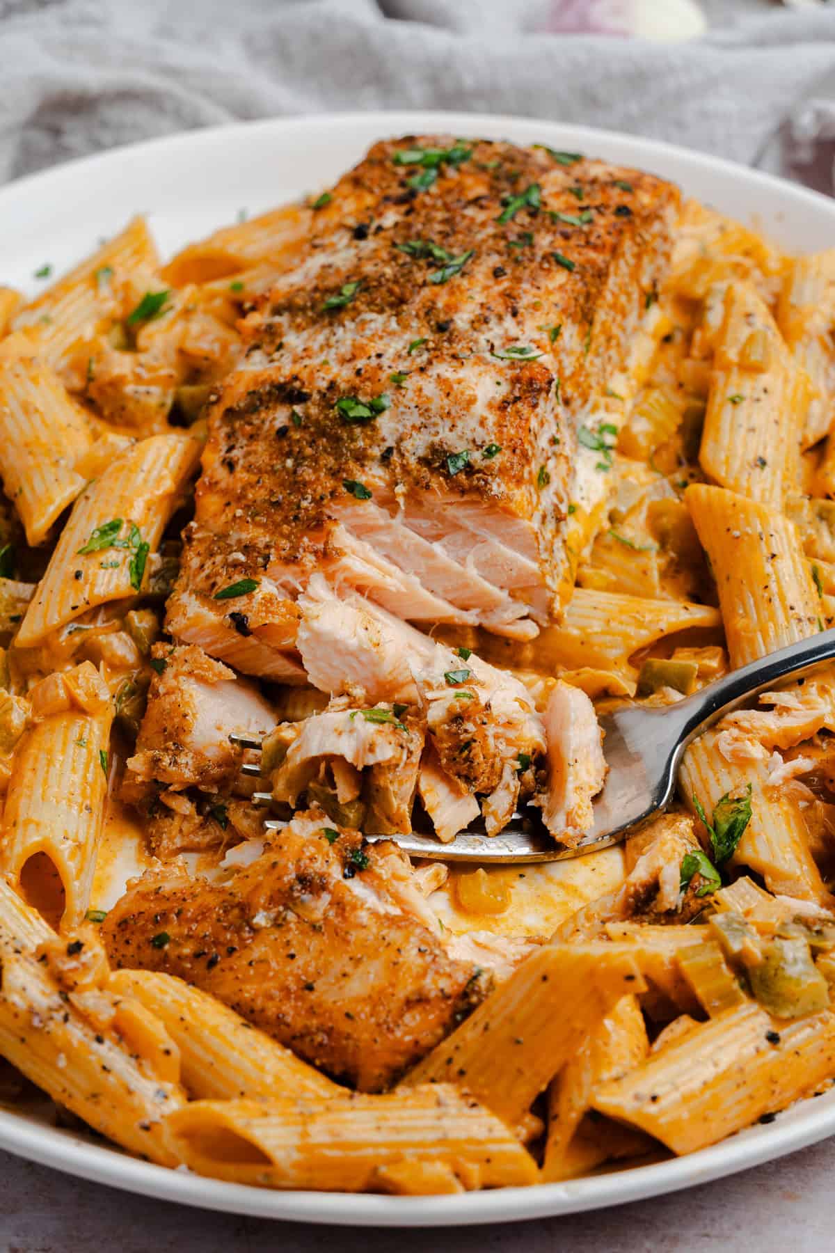 A forkful of the completed recipe.