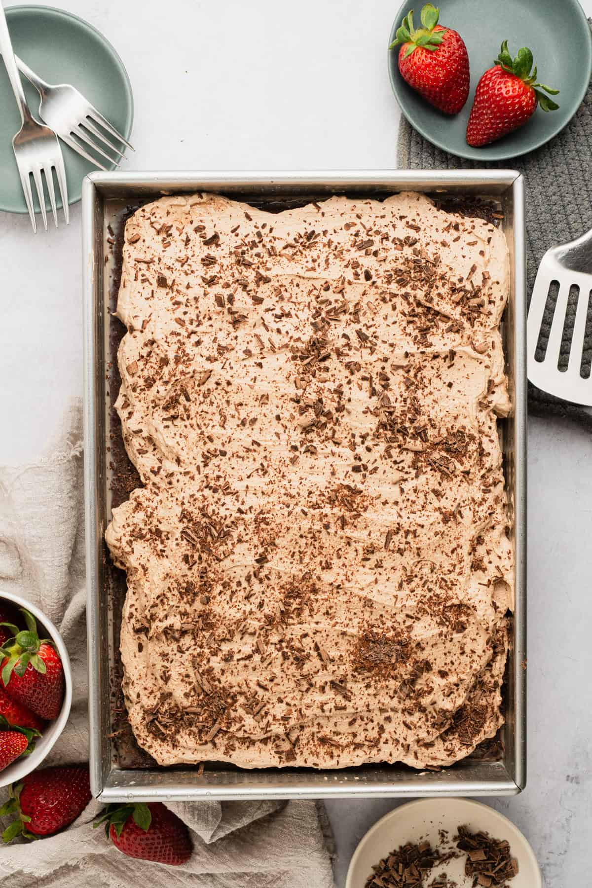 Chocolate shavings on finished cake.