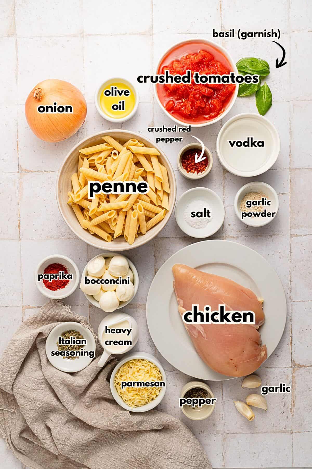 Labels on ingredients to make the recipe.