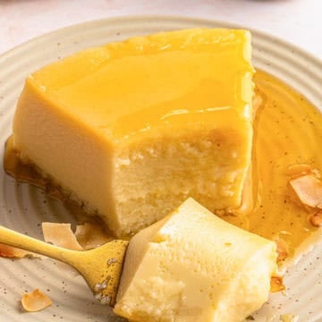 Coconut flan (flan de coco) on a plate.