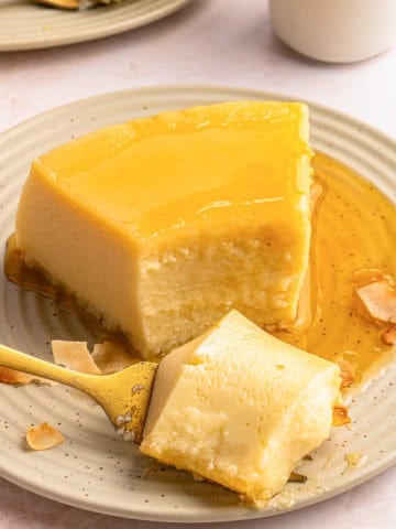 Coconut flan (flan de coco) on a plate.