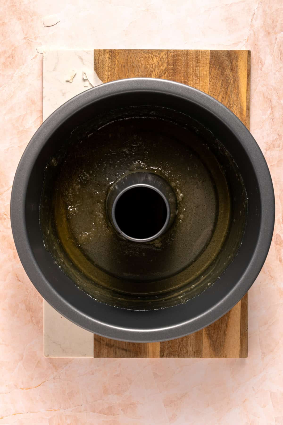 Caramel sauce in flan pan.