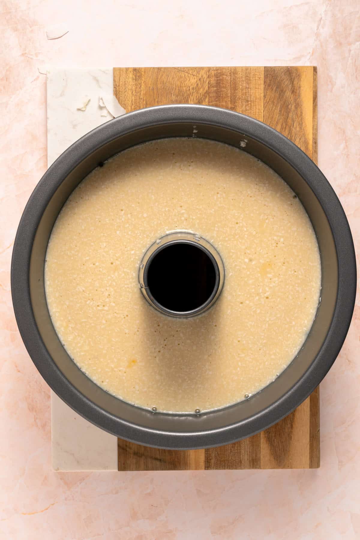 Custard prepared in the flan pan.