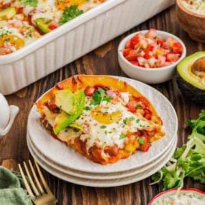 Vegetarian huevos rancheros casserole.
