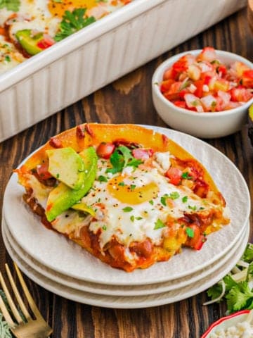 Vegetarian huevos rancheros casserole.