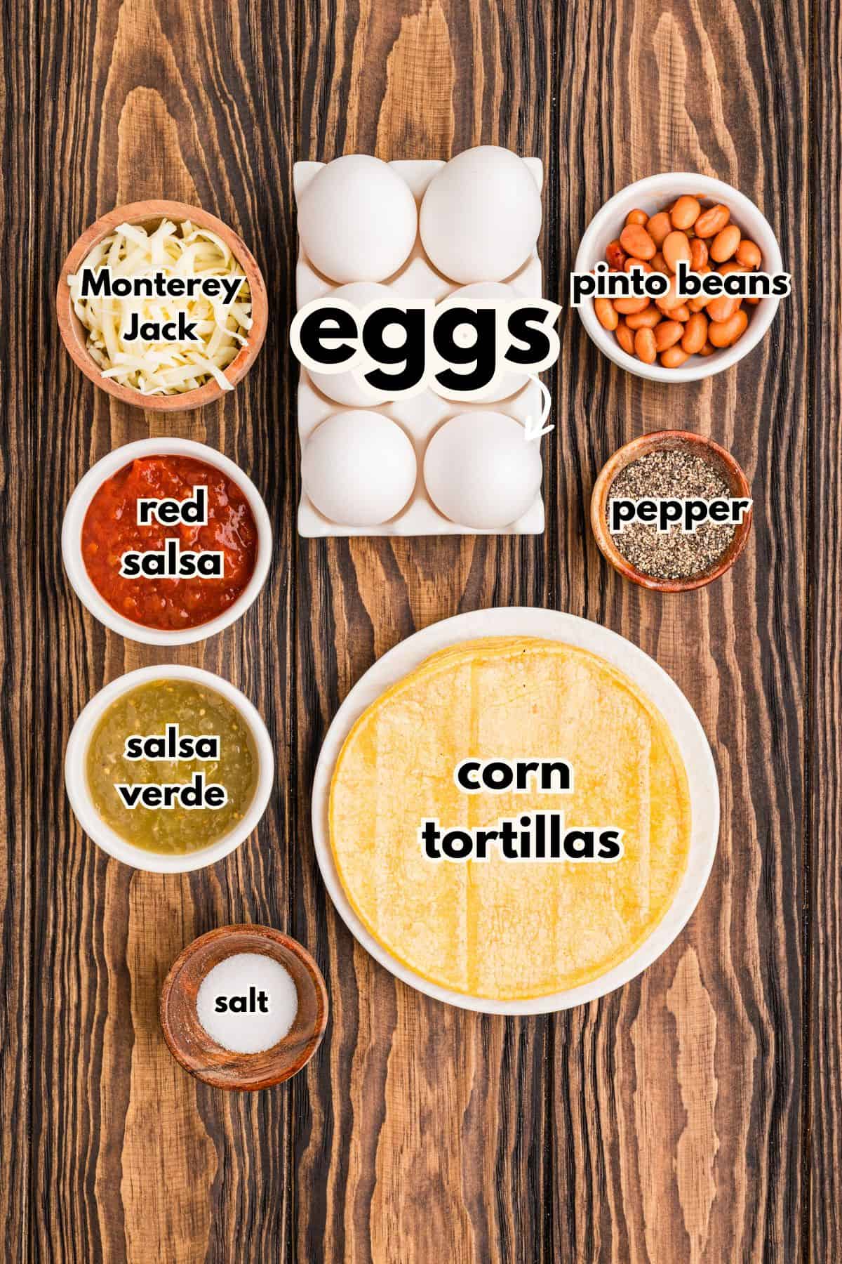 Ingredients to make vegetarian huevos rancheros casserole.