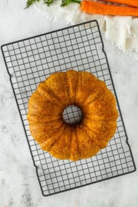 Cake cooling on a rack.