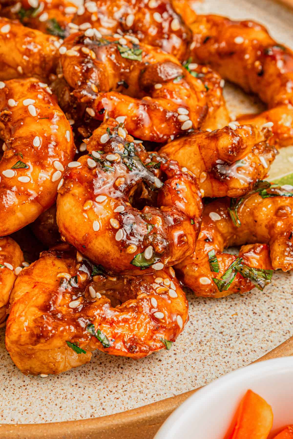 Shrimp with sriracha honey sauce.