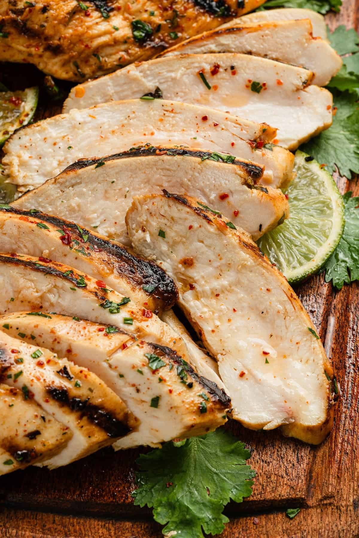 Sliced grilled chicken.