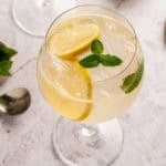 A classic gin and elderflower liquor drink also know as a Hugo Spritz.